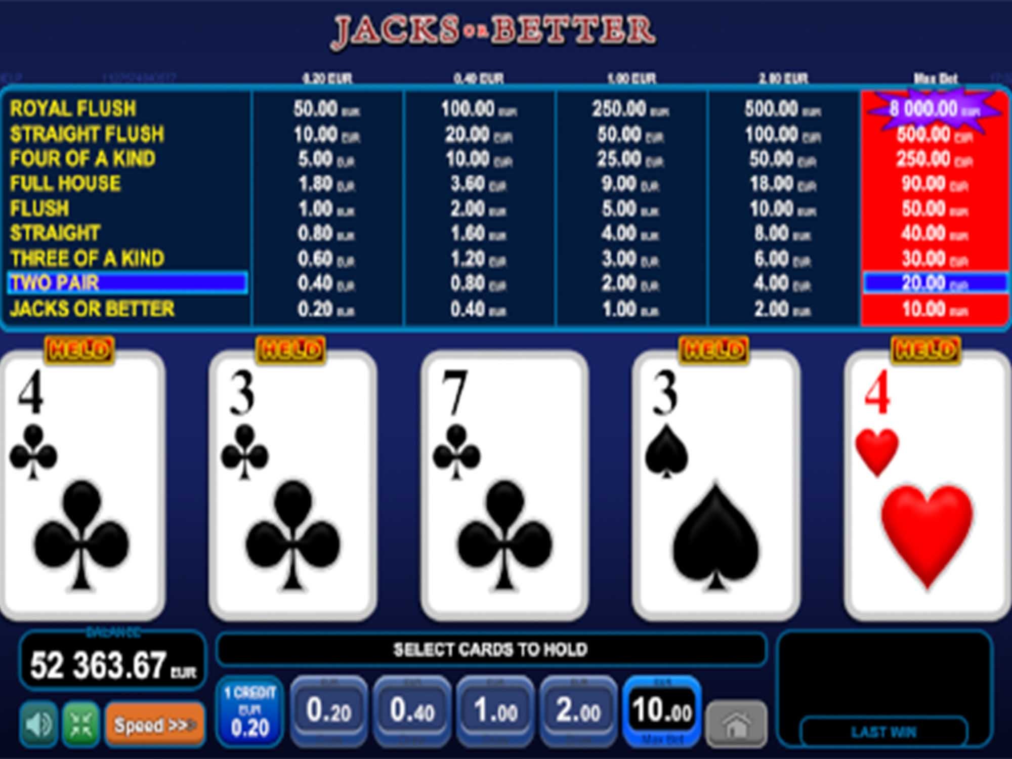 Jacks Or Better Poker Game